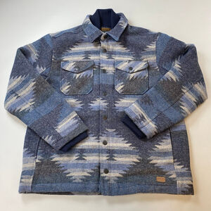 Jachs New York Jacket Mens Large Blue Grey Lined Southwest Chore Aztec Wool